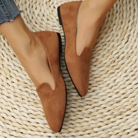Women's Simple Flat Shoes, Elegant Point Toe Slip On Work Shoes, Lightweight & Comfortable Shoes