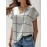Plaid Notched Neck Blouse, Casual Short Sleeve Blouse For Spring & Summer, Women's Clothing