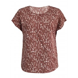 Crew Neck Floral Print Blouse, Casual Short Sleeve Blouse For Spring & Summer, Women's Clothing