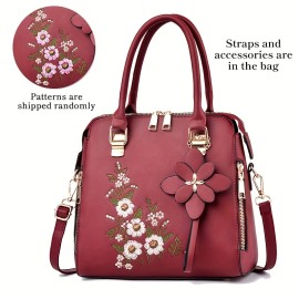 Women's Flower Embroidered Tote Bag, All-Match Shoulder Bag, Versatile Shoulder Bag