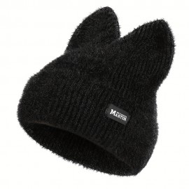 Candy Color Cat Beanie With Ears Lightweight Elastic Skull Cap Trendy Elastic Beanies Warm Knit Hats For Women Autumn & Winter