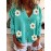Plus Size Casual Cardigan, Women's Plus Floral Patch Button Decor Long Sleeve V Neck Cardigan