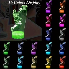 1pc Cracked 16-color Basketball 3D Night Light, 3D Optical Illusion Light Touch Light, USB Power, Used For Bedroom, Study, Lighting, Birthday Festival And Birthday Gifts