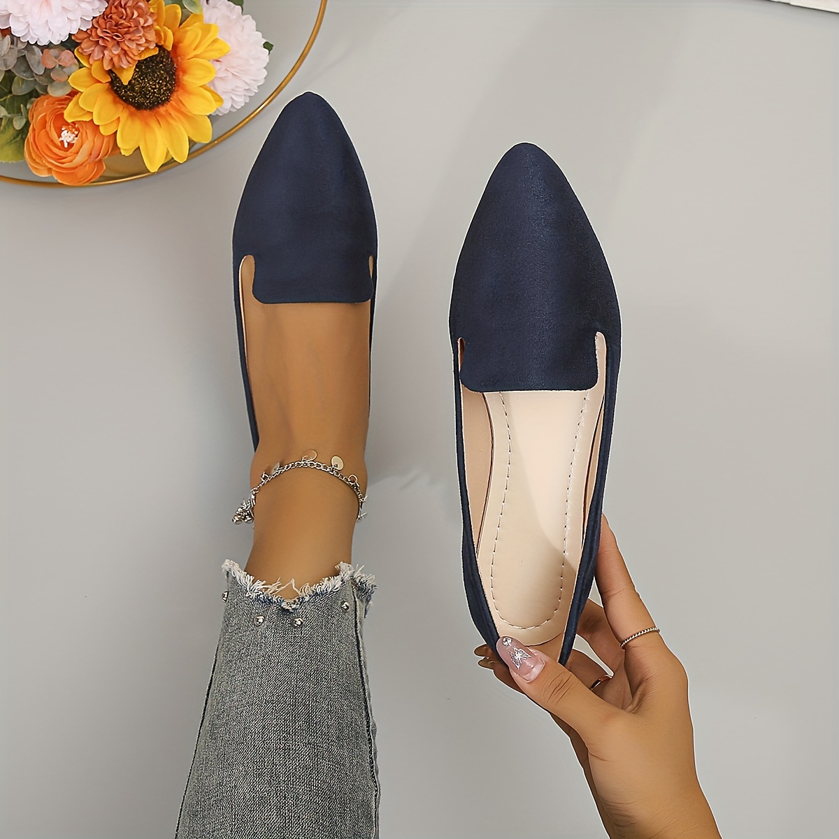 womens simple flat shoes elegant point toe slip on work shoes lightweight comfortable shoes details 9
