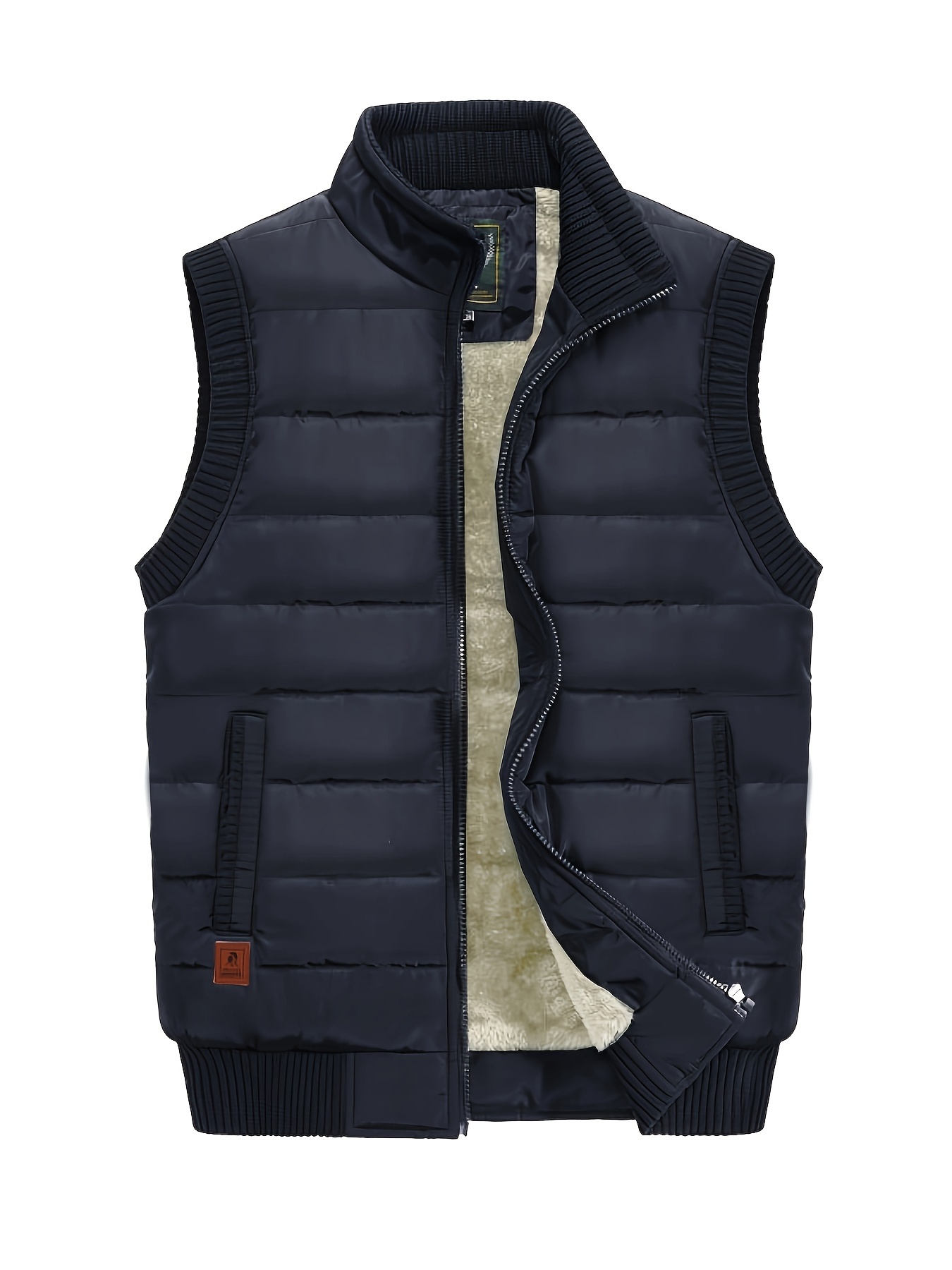 mens warm fleece stand collar vest for fall winter details 3