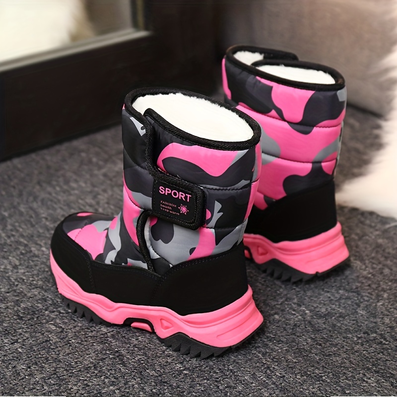 comfortable waterproof snow boots with hook and loop fastener for boys soft warm plus fleece boots for outdoor walking hiking autumn and winter details 6