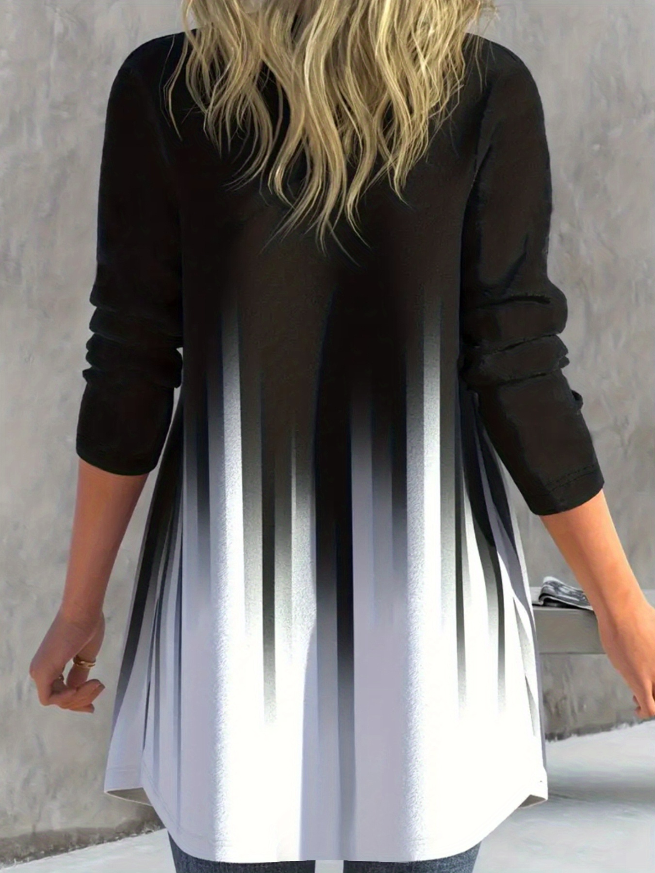 plus size casual cardigan womens plus ombre long sleeve open front medium stretch cardigan details 1