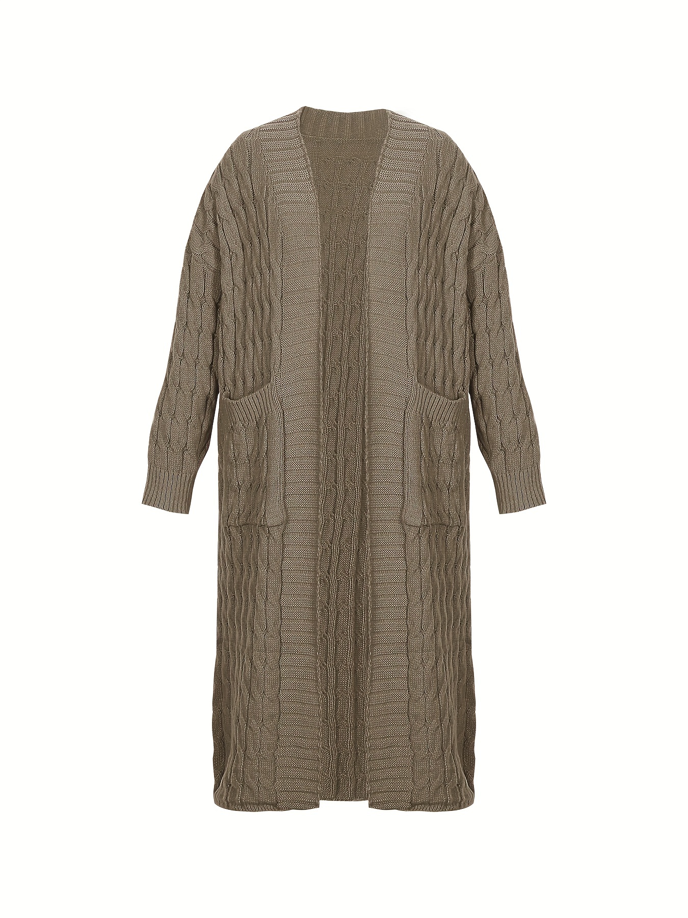 plus size casual cardigan womens plus cable knitted long sleeve open front medium stretch sweater cardigan with pockets details 9