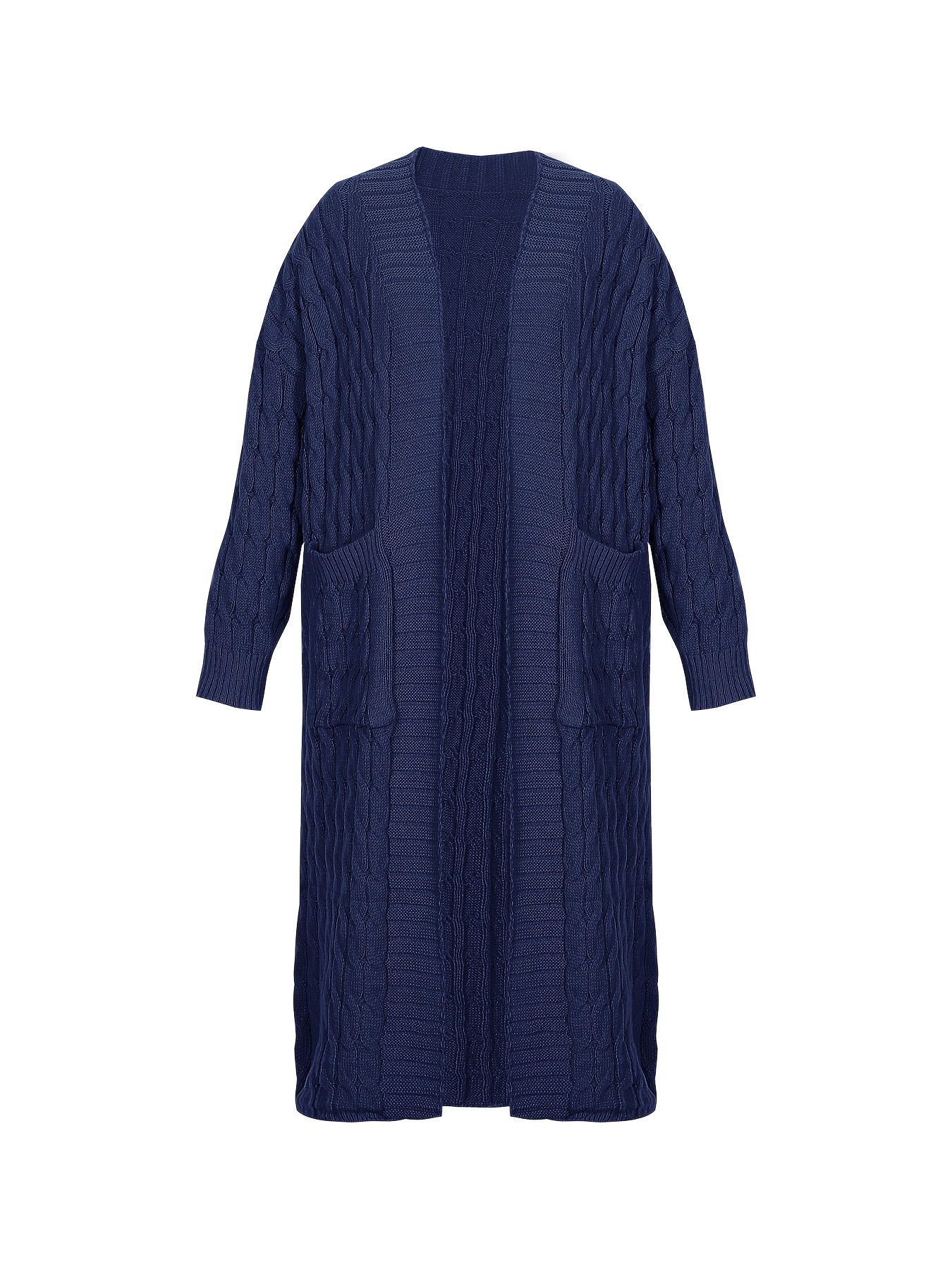 plus size casual cardigan womens plus cable knitted long sleeve open front medium stretch sweater cardigan with pockets details 15
