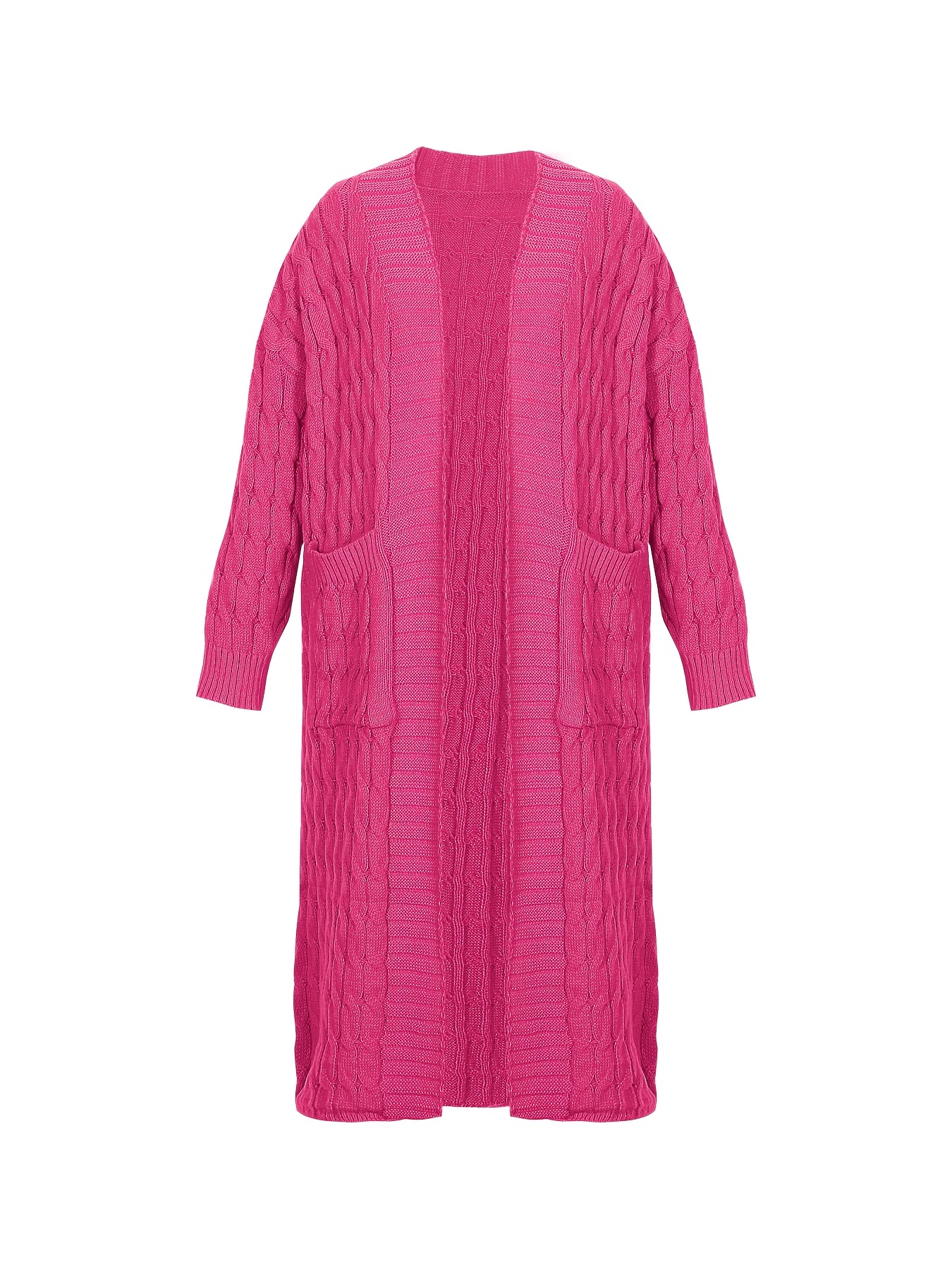 plus size casual cardigan womens plus cable knitted long sleeve open front medium stretch sweater cardigan with pockets details 33