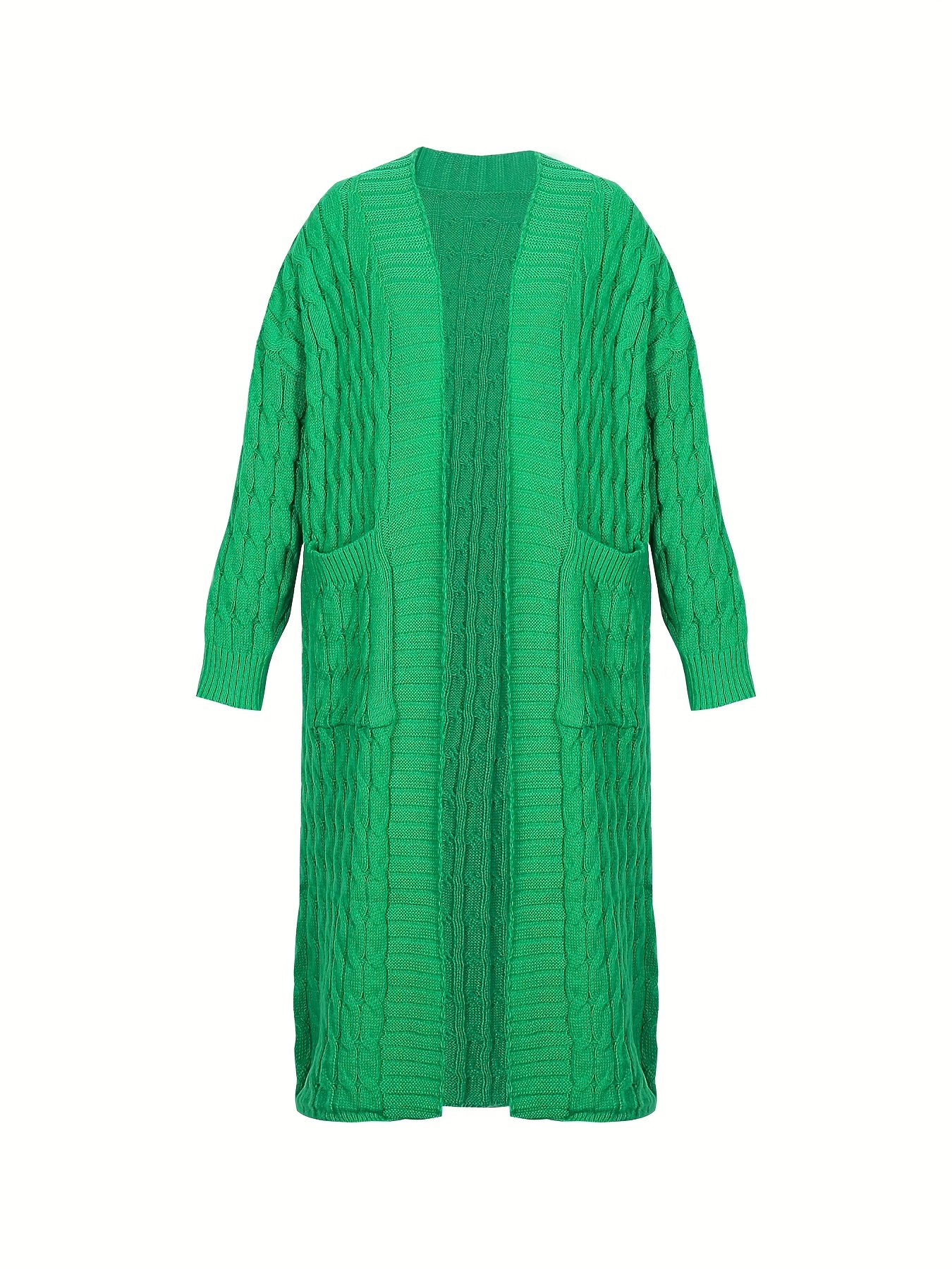 plus size casual cardigan womens plus cable knitted long sleeve open front medium stretch sweater cardigan with pockets details 45