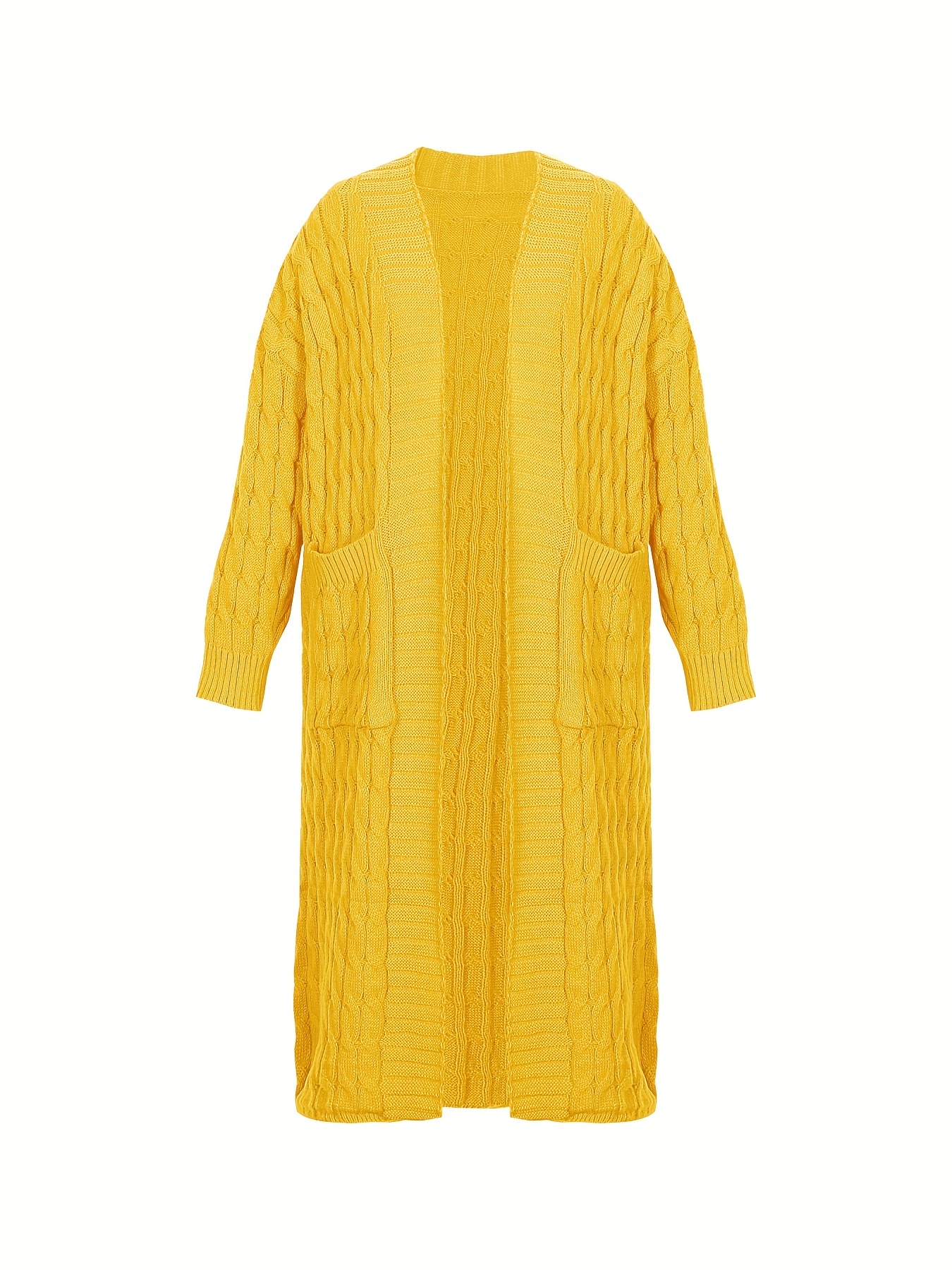 plus size casual cardigan womens plus cable knitted long sleeve open front medium stretch sweater cardigan with pockets details 48