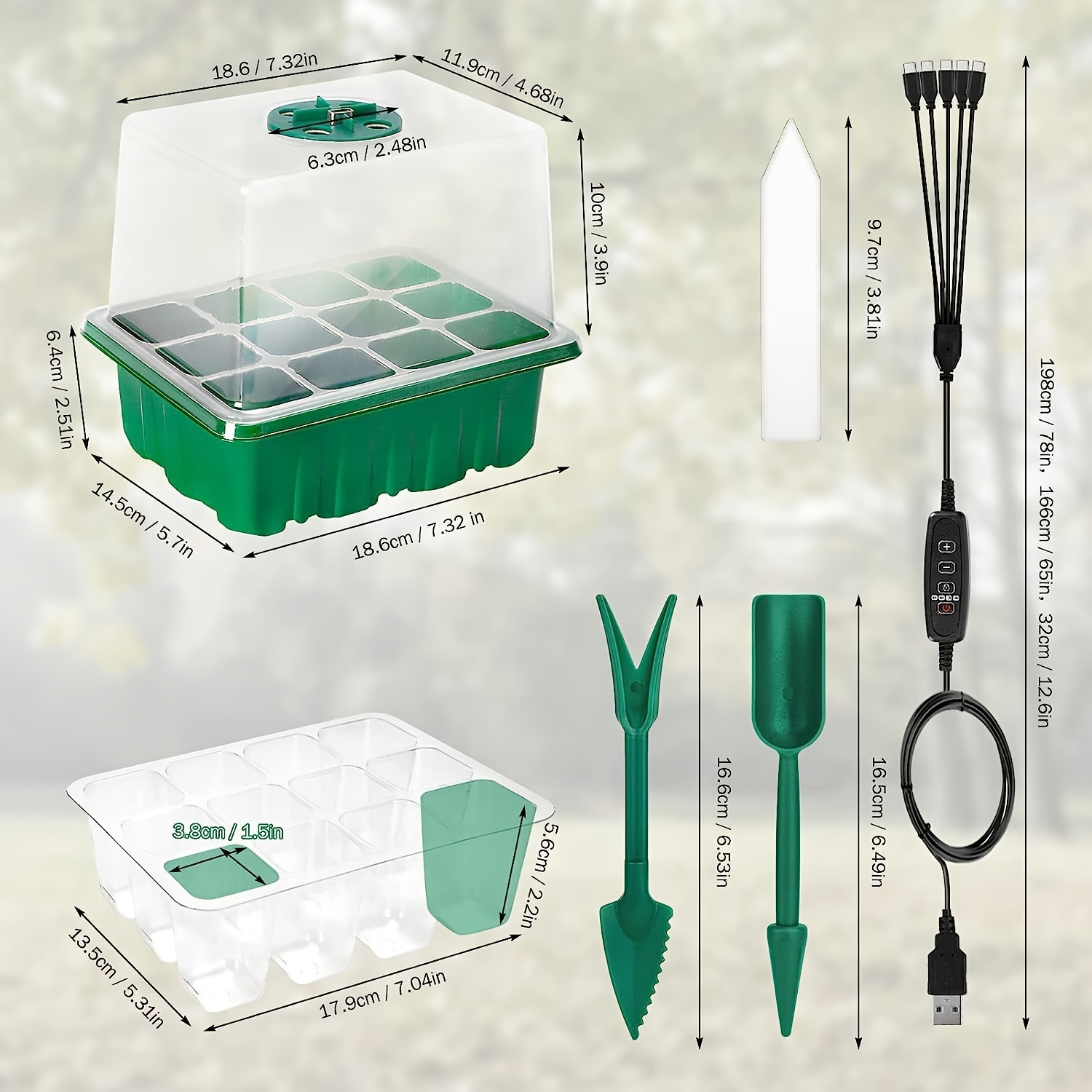 plants seed starter trays with grow light 12 holes per tray nursery pots lamp usb powered full spectrum led growing lights for indoor plant seedling flowers greenhouse trays details 0