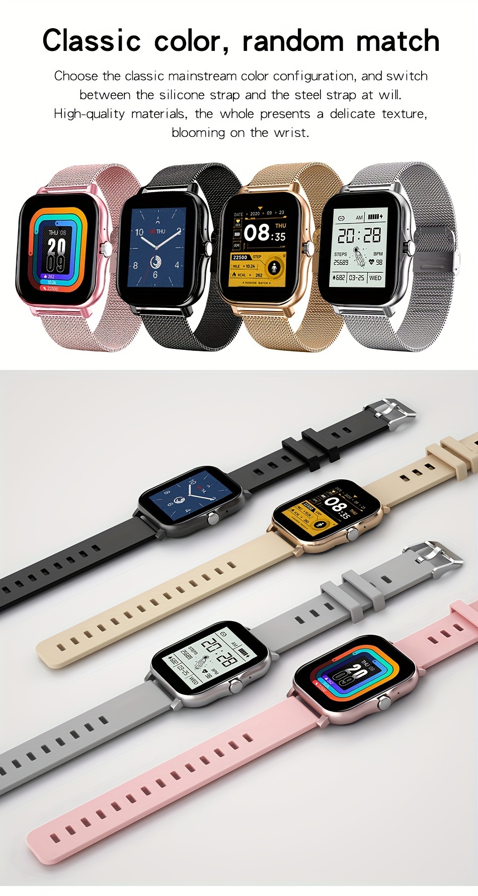 2023 new smart watch free strap heart rate blood oxygen sleep health monitoring wireless calling receiving sedentary reminder call reminder find phone for android ios phones for men women details 9